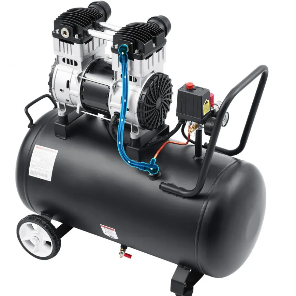 VEVOR Air Compressor, 15 Gallon Steel Tank, 2HP 5.3 CFM@90 PSI Oil Free Air Compressor & Max. 125PSI Pressure, 78dB Ultra Quiet Portable Compressor, for Auto Repair, Tire Inflation, Spray Painting
