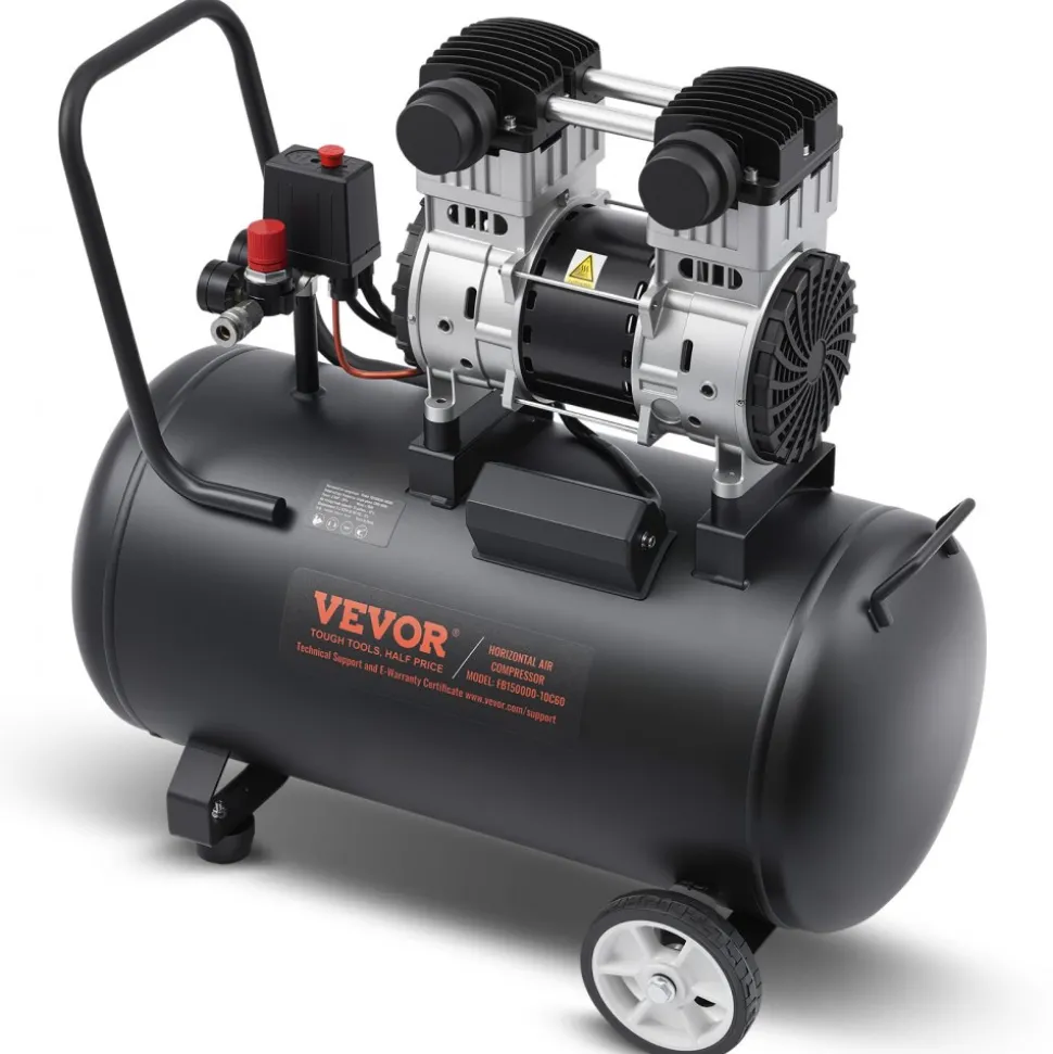 VEVOR Air Compressor, 15 Gallon Steel Tank, 2HP 5.3 CFM@90 PSI Oil Free Air Compressor & Max. 125PSI Pressure, 78dB Ultra Quiet Portable Compressor, for Auto Repair, Tire Inflation, Spray Painting