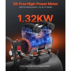 VEVOR Air Compressor, 15 Gallon Steel Tank, 2HP 5.3 CFM@90 PSI Oil Free Air Compressor & Max. 125PSI Pressure, 78dB Ultra Quiet Portable Compressor, for Auto Repair, Tire Inflation, Spray Painting