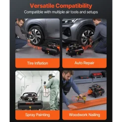 VEVOR Air Compressor, 2 Gallon Steel Tank, 1HP 2.1 CFM 8bar Oil Free Air Compressor & Max. 120PSI Pressure, 81dB Ultra Quiet Portable Compressor, for Auto Repair, Tire Inflation, Spray Painting