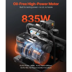 VEVOR Air Compressor, 2 Gallon Steel Tank, 1HP 2.1 CFM 8bar Oil Free Air Compressor & Max. 120PSI Pressure, 81dB Ultra Quiet Portable Compressor, for Auto Repair, Tire Inflation, Spray Painting