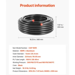 VEVOR Air Compressor Line Kit, 100FT x 3/4", HDPE-Aluminum Compressed Air Piping System, Leak-Proof, Pressure-Resistant & Easy-to-Install, Compressed Air Line Tubing Kit for Garages Workshops, Black