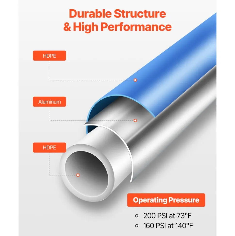 VEVOR Air Compressor Line Kit, 300FT x 3/4", HDPE-Aluminum Compressed Air Piping System, Leak-Proof, Pressure-Resistant & Easy-to-Install, Compressed Air Line Tubing Kit for Garages Workshops, Blue
