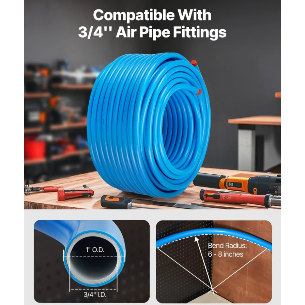 VEVOR Air Compressor Line Kit, 300FT x 3/4", HDPE-Aluminum Compressed Air Piping System, Leak-Proof, Pressure-Resistant & Easy-to-Install, Compressed Air Line Tubing Kit for Garages Workshops, Blue