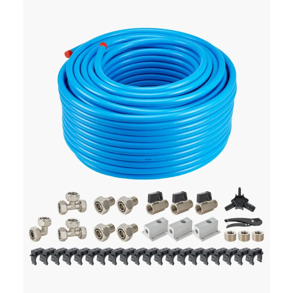 VEVOR Air Compressor Line Kit, 300FT x 3/4", HDPE-Aluminum Compressed Air Piping System, Leak-Proof, Pressure-Resistant & Easy-to-Install, Compressed Air Line Tubing Kit for Garages Workshops, Blue