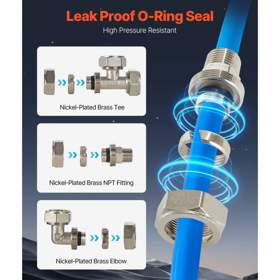 VEVOR Air Compressor Line Kit, 300FT x 3/4", HDPE-Aluminum Compressed Air Piping System, Leak-Proof, Pressure-Resistant & Easy-to-Install, Compressed Air Line Tubing Kit for Garages Workshops, Blue