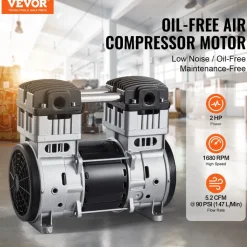 VEVOR Air Compressor Motor, 2HP 5.2CFM @ 90PSI Oil Free Air Compressor Pump & Max. 145PSI Pressure, 78dB Ultra-Quiet Compressor Motor for Auto Repair, Tire Inflation, Spray Painting, Woodwork Nailing