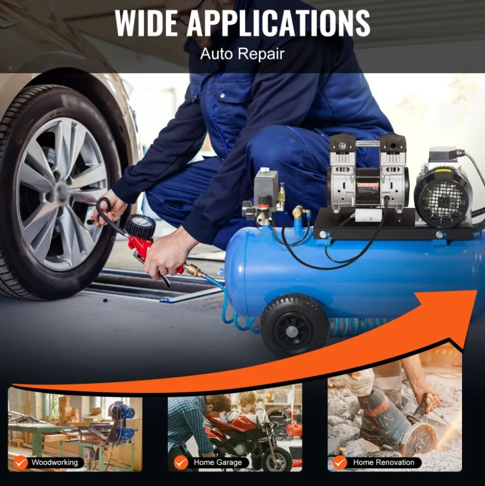 VEVOR Air Compressor Motor, 2HP 5.2CFM @ 90PSI Oil Free Air Compressor Pump & Max. 145PSI Pressure, 78dB Ultra-Quiet Compressor Motor for Auto Repair, Tire Inflation, Spray Painting, Woodwork Nailing