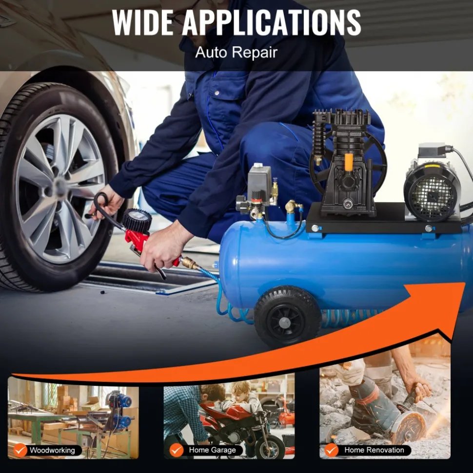 VEVOR Air Compressor Pump Head, 3HP 5.8CFM @ 90PSI, Twin Cylinder Oil Lubricated Air Compressor Piston Pump Head, Single-Stage Aluminum Air Compressor Pump Replacement with Max. 116PSI Pressure