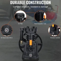 VEVOR Air Compressor Pump Head, 3HP 5.8CFM @ 90PSI, Twin Cylinder Oil Lubricated Air Compressor Piston Pump Head, Single-Stage Aluminum Air Compressor Pump Replacement with Max. 116PSI Pressure