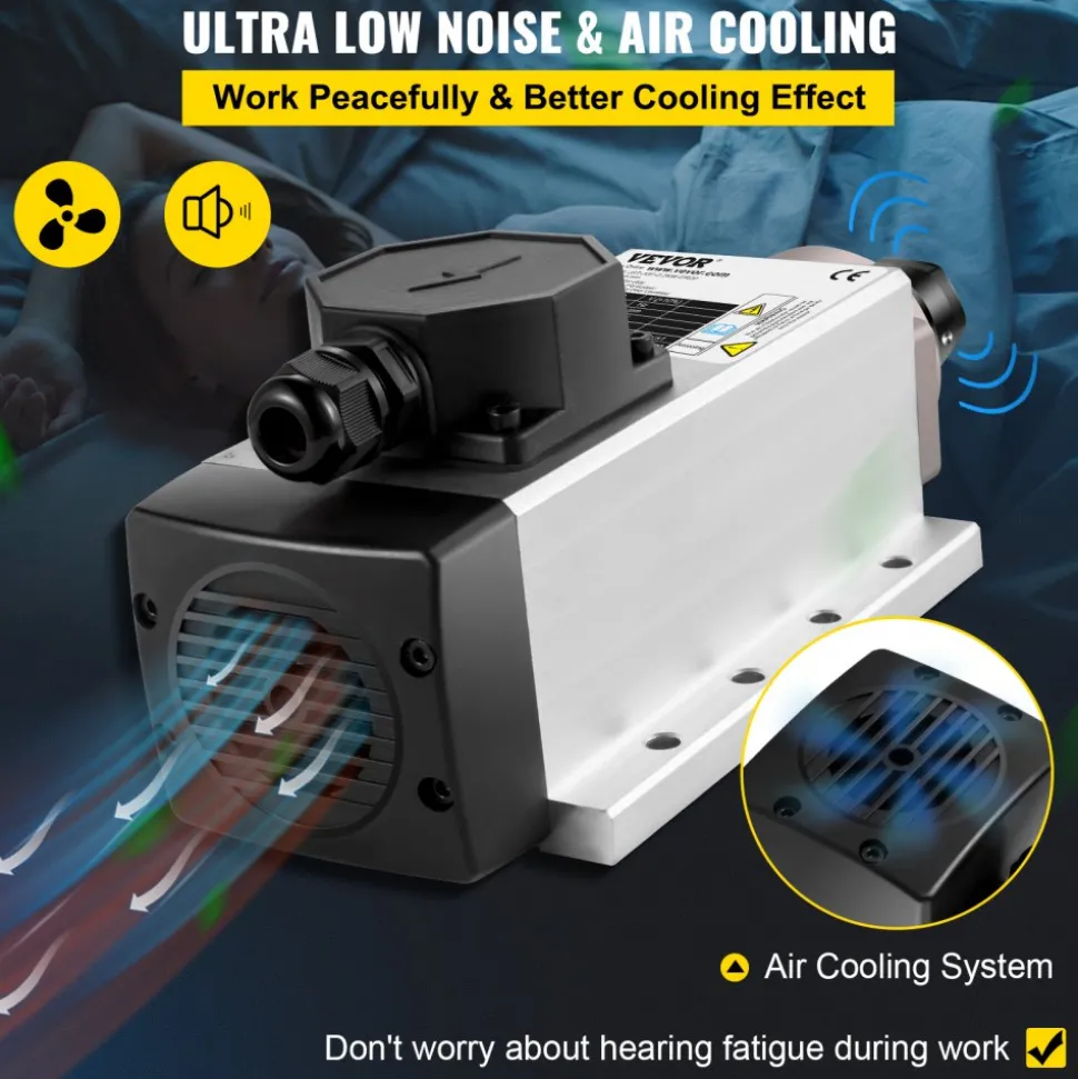VEVOR Air Cooled Spindle Motor 2.2KW CNC Spindle Motor 220V Square Air Cooled Spindle Motor ER20 Collet 24000 RPM CNC Spindle 6A Spindle Motor 400 Hz for CNC Router Engraving Milling Machine