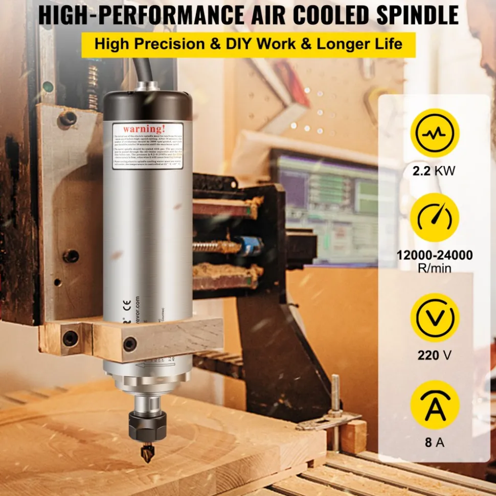 VEVOR Air Cooled Spindle Motor ER20 CNC Spindle Milling Motor 2.2KW Spindle Motor 24000 RPM 400 Hz for CNC Router Engraving Milling Grind Machine(220V)
