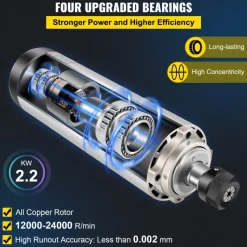 VEVOR Air Cooled Spindle Motor ER20 CNC Spindle Milling Motor 2.2KW Spindle Motor 24000 RPM 400 Hz for CNC Router Engraving Milling Grind Machine(220V)