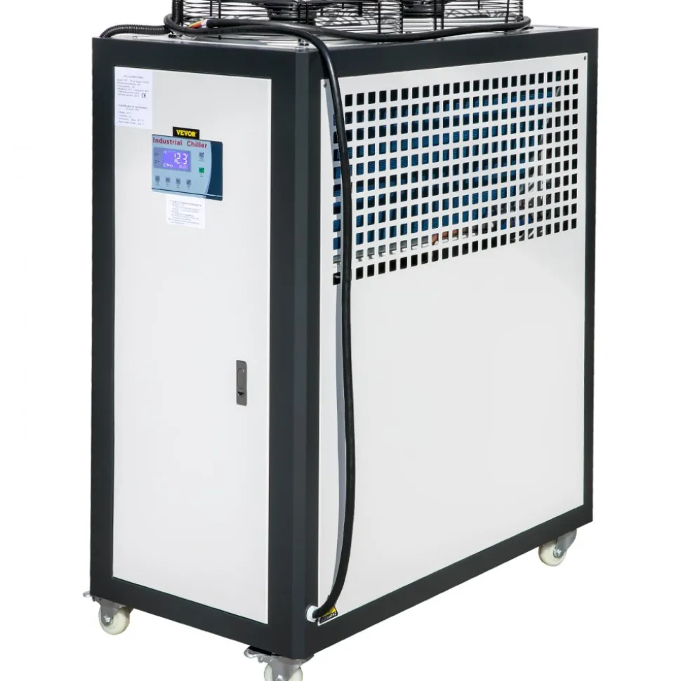 VEVOR Air Cooled Water Chiller 5 Ton Portable, 5Hp 53L Tank Industrial Chiller, Finned Condenser w/Micro-Computer Control, 15KW Cooling Capacity Stainless Steel Tank Chiller Machine for Cooling Water
