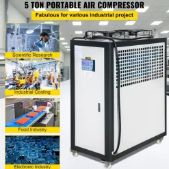 VEVOR Air Cooled Water Chiller 5 Ton Portable, 5Hp 53L Tank Industrial Chiller, Finned Condenser w/Micro-Computer Control, 15KW Cooling Capacity Stainless Steel Tank Chiller Machine for Cooling Water