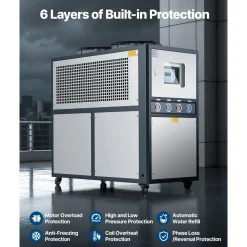 VEVOR Air-Cooled Water Chiller, 12.3 HP, Industrial Water Chiller with 30,240 Kcal/h Cooling Capacity, Dual Compressor, 37 Gal Large Tank, LED Display, Cooler for Cooling Water, Not Air Conditioner