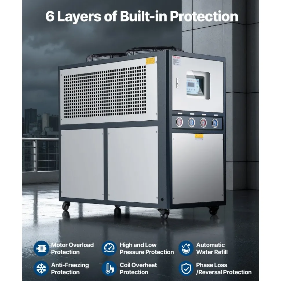 VEVOR Air-Cooled Water Chiller, 12.3 HP, Industrial Water Chiller with 30,240 Kcal/h Cooling Capacity, Dual Compressor, 37 Gal Large Tank, LED Display, Cooler for Cooling Water, Not Air Conditioner