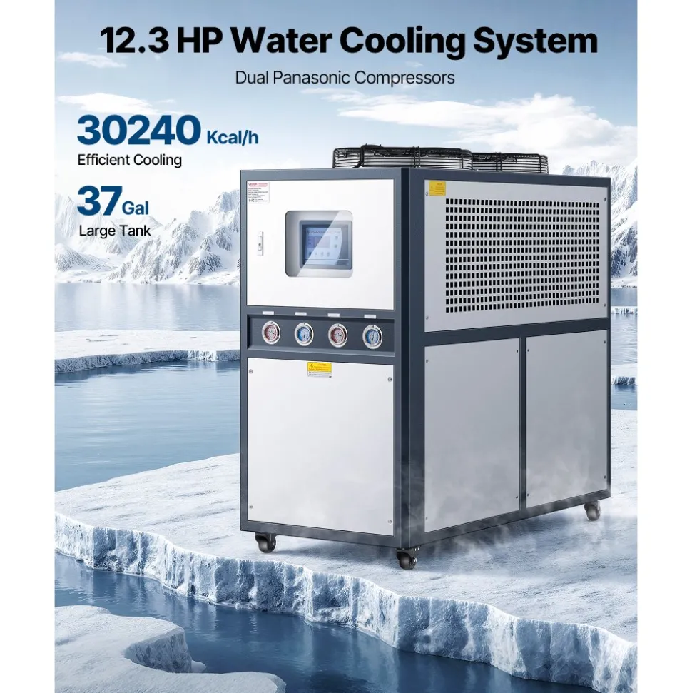 VEVOR Air-Cooled Water Chiller, 12.3 HP, Industrial Water Chiller with 30,240 Kcal/h Cooling Capacity, Dual Compressor, 37 Gal Large Tank, LED Display, Cooler for Cooling Water, Not Air Conditioner