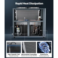 VEVOR Air-Cooled Water Chiller, 12.3 HP, Industrial Water Chiller with 30,240 Kcal/h Cooling Capacity, Dual Compressor, 37 Gal Large Tank, LED Display, Cooler for Cooling Water, Not Air Conditioner