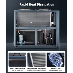VEVOR Air-Cooled Water Chiller, 16.67 HP, Industrial Water Chiller with 45,360 Kcal/h Cooling Capacity, Dual Compressor, 53 Gal Large Tank, LED Display, Cooler for Cooling Water, Not Air Conditioner