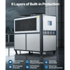 VEVOR Air-Cooled Water Chiller, 16.67 HP, Industrial Water Chiller with 45,360 Kcal/h Cooling Capacity, Dual Compressor, 53 Gal Large Tank, LED Display, Cooler for Cooling Water, Not Air Conditioner