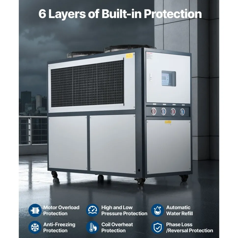 VEVOR Air-Cooled Water Chiller, 16.67 HP, Industrial Water Chiller with 45,360 Kcal/h Cooling Capacity, Dual Compressor, 53 Gal Large Tank, LED Display, Cooler for Cooling Water, Not Air Conditioner