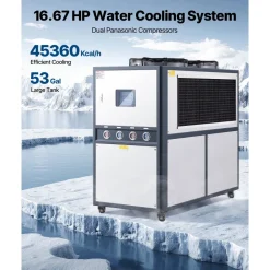 VEVOR Air-Cooled Water Chiller, 16.67 HP, Industrial Water Chiller with 45,360 Kcal/h Cooling Capacity, Dual Compressor, 53 Gal Large Tank, LED Display, Cooler for Cooling Water, Not Air Conditioner