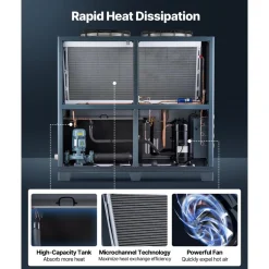 VEVOR Air-Cooled Water Chiller, 25 HP, Industrial Water Chiller with 60,480 Kcal/h Cooling Capacity, Dual Compressor, 53 Gal Large Tank, LED Display, Cooler for Cooling Water, Not Air Conditioner