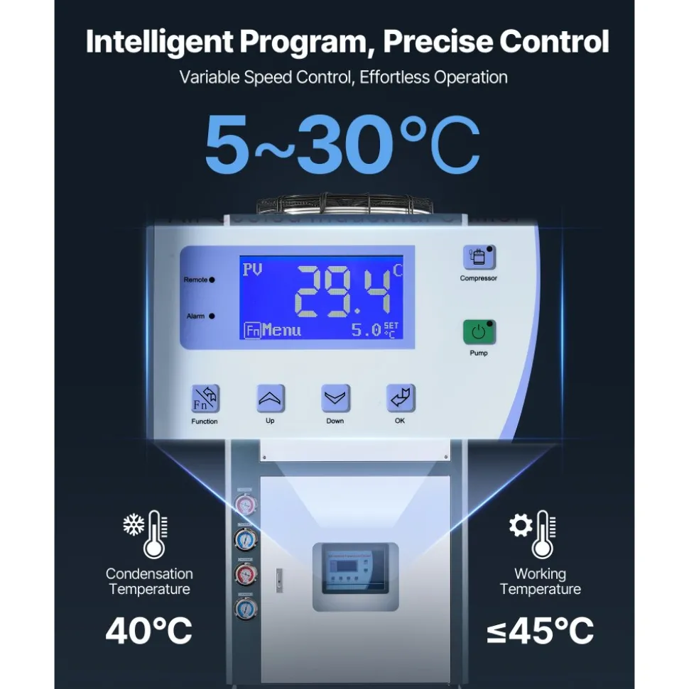 VEVOR Air-Cooled Water Chiller, 25 HP, Industrial Water Chiller with 60,480 Kcal/h Cooling Capacity, Dual Compressor, 53 Gal Large Tank, LED Display, Cooler for Cooling Water, Not Air Conditioner