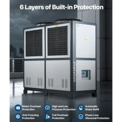 VEVOR Air-Cooled Water Chiller, 25 HP, Industrial Water Chiller with 60,480 Kcal/h Cooling Capacity, Dual Compressor, 53 Gal Large Tank, LED Display, Cooler for Cooling Water, Not Air Conditioner
