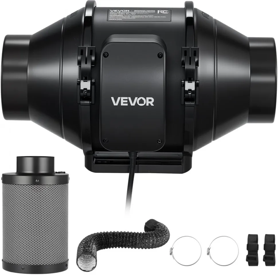 VEVOR 4" Air Filtration Kit, 180 CFM Inline Duct Fan with Speed Controller, Carbon Filter & Ducting Ventilation System for Heating Cooling Booster, Grow Tents, Hydroponics