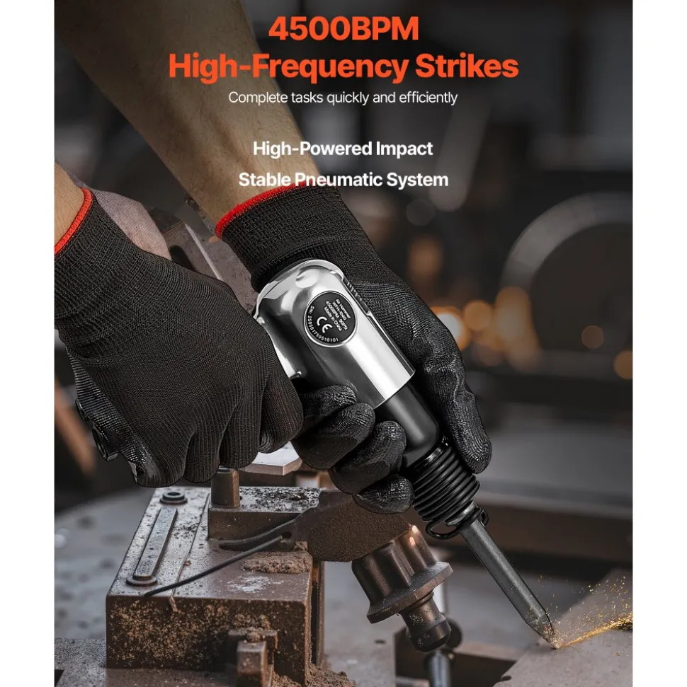 VEVOR Air Hammer, 4500BPM Pneumatic Hammer with Rust Removal Air Needle Scaler & 4PCS Chisels Round Shank, Lightweight & Compact Air Chisel Pneumatic Shovel Tool for Cutting Scraping Demolishing