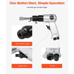 VEVOR Air Hammer, 4500BPM Pneumatic Hammer with Rust Removal Air Needle Scaler & 4PCS Chisels Round Shank, Lightweight & Compact Air Chisel Pneumatic Shovel Tool for Cutting Scraping Demolishing