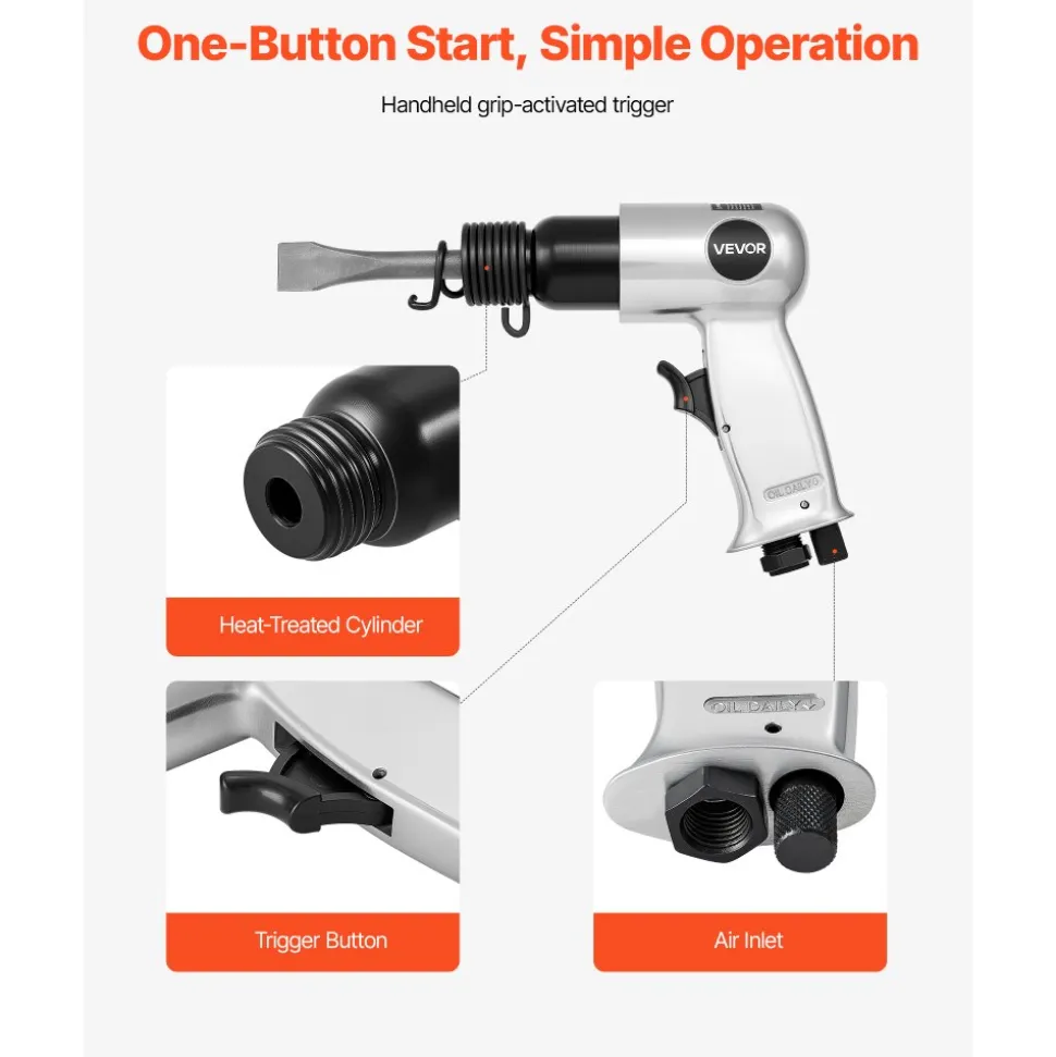 VEVOR Air Hammer, 4500BPM Pneumatic Hammer with Rust Removal Air Needle Scaler & 4PCS Chisels Round Shank, Lightweight & Compact Air Chisel Pneumatic Shovel Tool for Cutting Scraping Demolishing