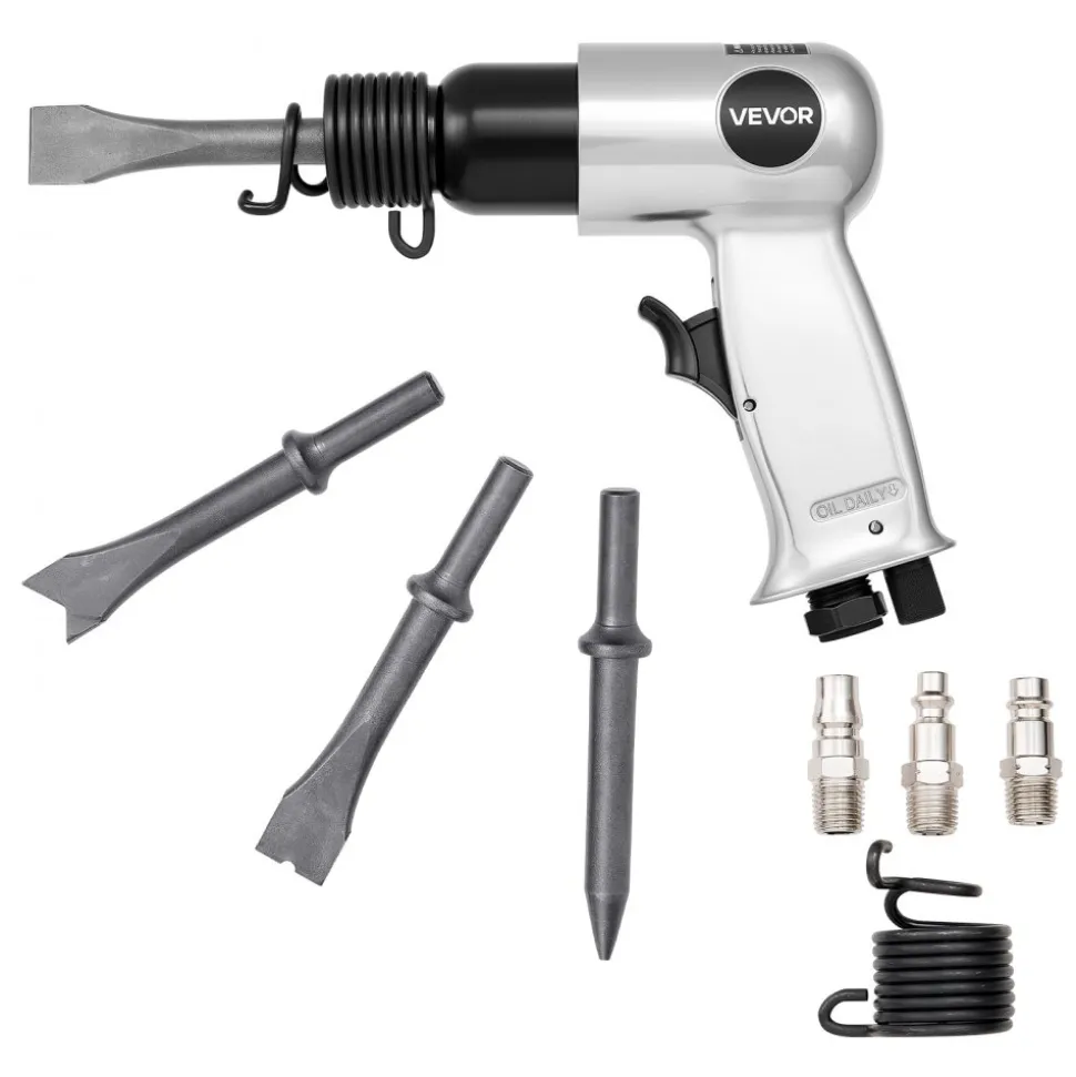 VEVOR Air Hammer, 4500BPM Pneumatic Hammer with Rust Removal Air Needle Scaler & 4PCS Chisels Round Shank, Lightweight & Compact Air Chisel Pneumatic Shovel Tool for Cutting Scraping Demolishing