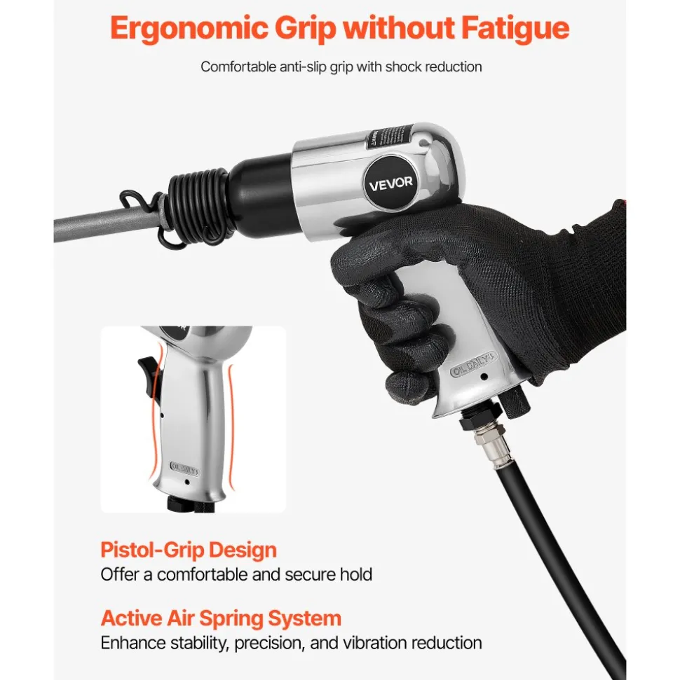 VEVOR Air Hammer, 4500BPM Pneumatic Hammer with Rust Removal Air Needle Scaler & 4PCS Chisels Round Shank, Lightweight & Compact Air Chisel Pneumatic Shovel Tool for Cutting Scraping Demolishing