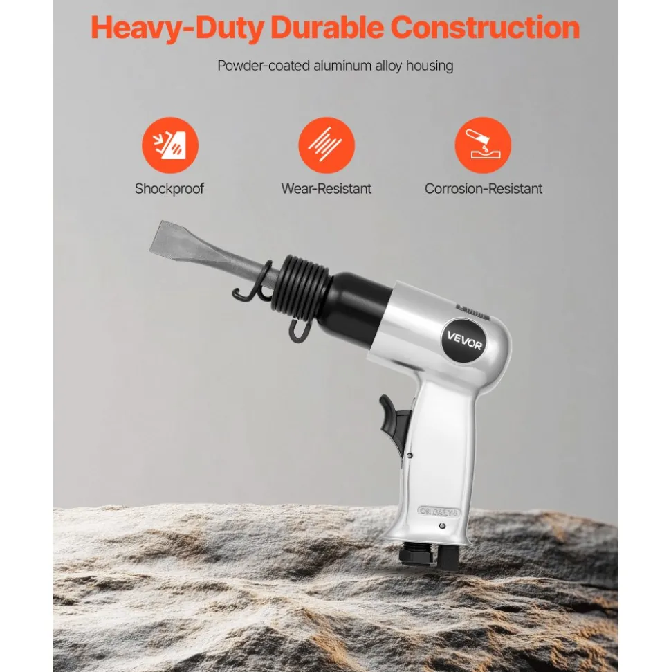 VEVOR Air Hammer, 4500BPM Pneumatic Hammer with Rust Removal Air Needle Scaler & 4PCS Chisels Round Shank, Lightweight & Compact Air Chisel Pneumatic Shovel Tool for Cutting Scraping Demolishing