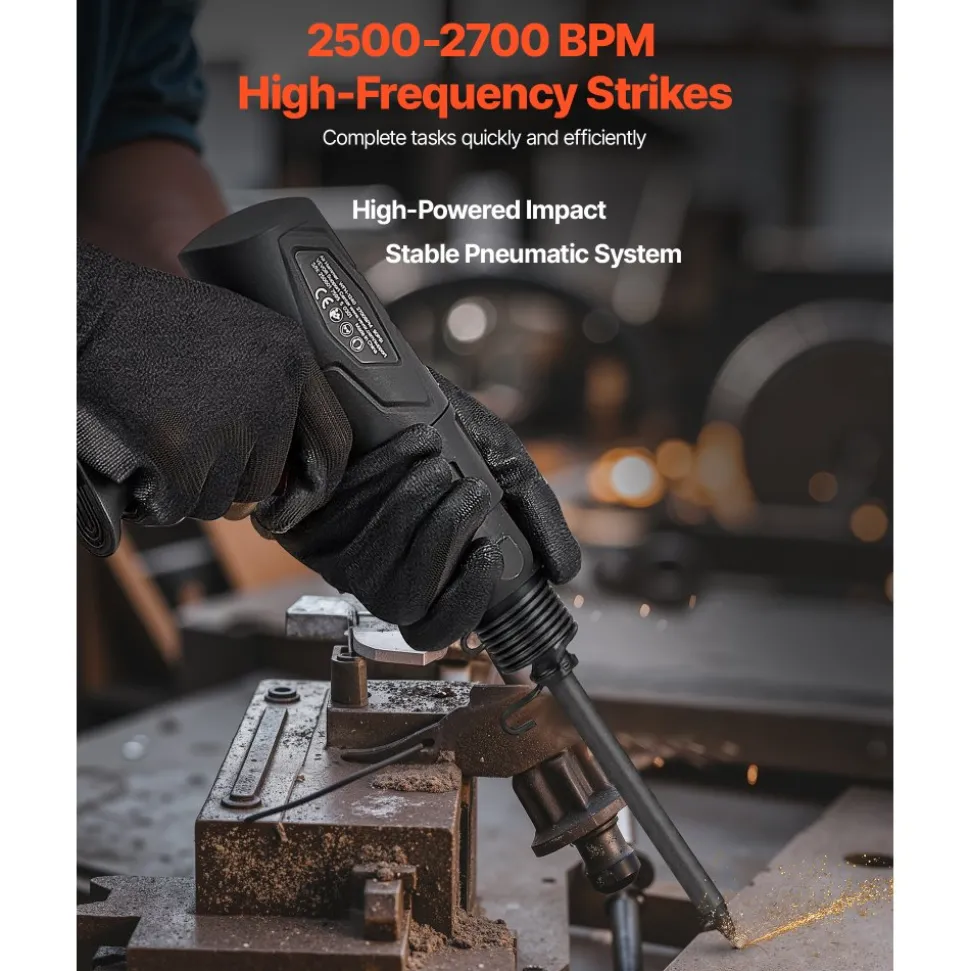 VEVOR Air Hammer, 2500-2700BPM Pneumatic Hammer with 2.76-inch Stroke & 4PCS 6.7" Long Barrel Chisels, Pistol-Grip Compact Air Chisel Pneumatic Shovel Tool for Cutting Scraping Demolishing