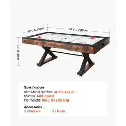 VEVOR 84" Air Hockey Table, Indoor Arcade Table Gaming Set with 2 Pushers, 2 Pucks, Electronic Scorer, X-shaped Legs & High-powered Blower, Air Powered Hockey Game Table for Family Game Room Office