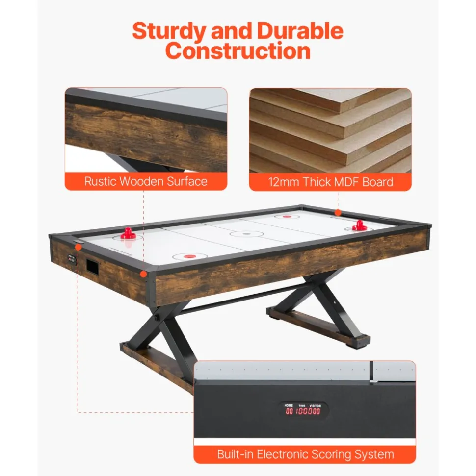 VEVOR 84" Air Hockey Table, Indoor Arcade Table Gaming Set with 2 Pushers, 2 Pucks, Electronic Scorer, X-shaped Legs & High-powered Blower, Air Powered Hockey Game Table for Family Game Room Office