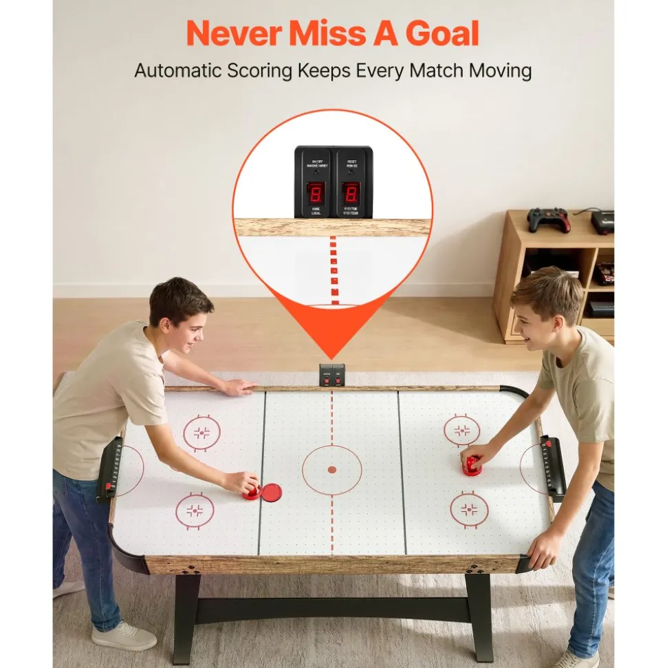 VEVOR 54" Air Hockey Table with Electronic Scorer & High-powered Blower, for Family Game Room, Basements and Home Air Powered Hockey Arcade Game Table Set with Pushers & Pucks, Stable Leg