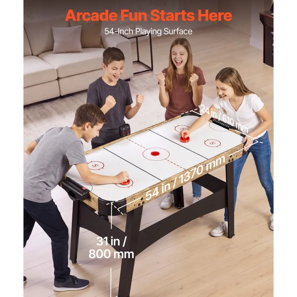 VEVOR 54" Air Hockey Table with Electronic Scorer & High-powered Blower, for Family Game Room, Basements and Home Air Powered Hockey Arcade Game Table Set with Pushers & Pucks, Stable Leg