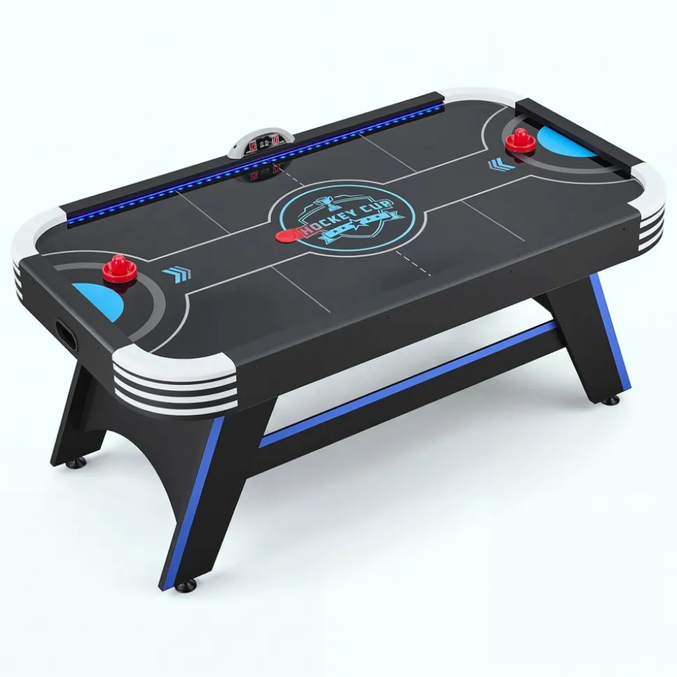 VEVOR 72" Air Hockey Table with LED Lights & Electronic Scorer, for Family Game Room, Basements and Home, Air Powered Hockey Arcade Game Table Set with High-powered Blower, Stable Leg