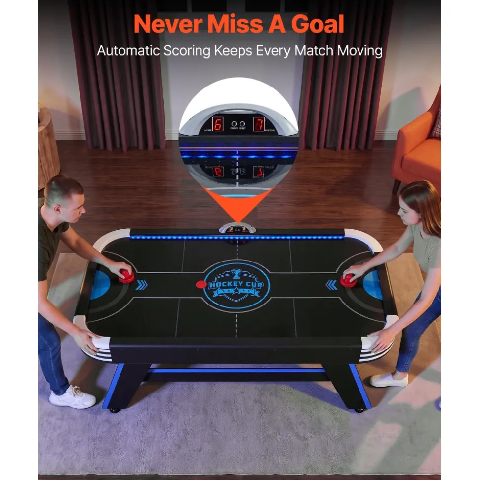 VEVOR 72" Air Hockey Table with LED Lights & Electronic Scorer, for Family Game Room, Basements and Home, Air Powered Hockey Arcade Game Table Set with High-powered Blower, Stable Leg