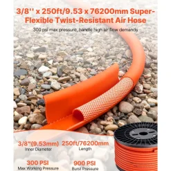 VEVOR Air Hose, 1/4" x 100FT Hybrid Air Compressor Hose, 300 PSI Kink-Resistant Pneumatic Hoses with 1/4-inch Solid MNPT Bras Fittings, Three-Layer Construction, All-Weather Flexibility