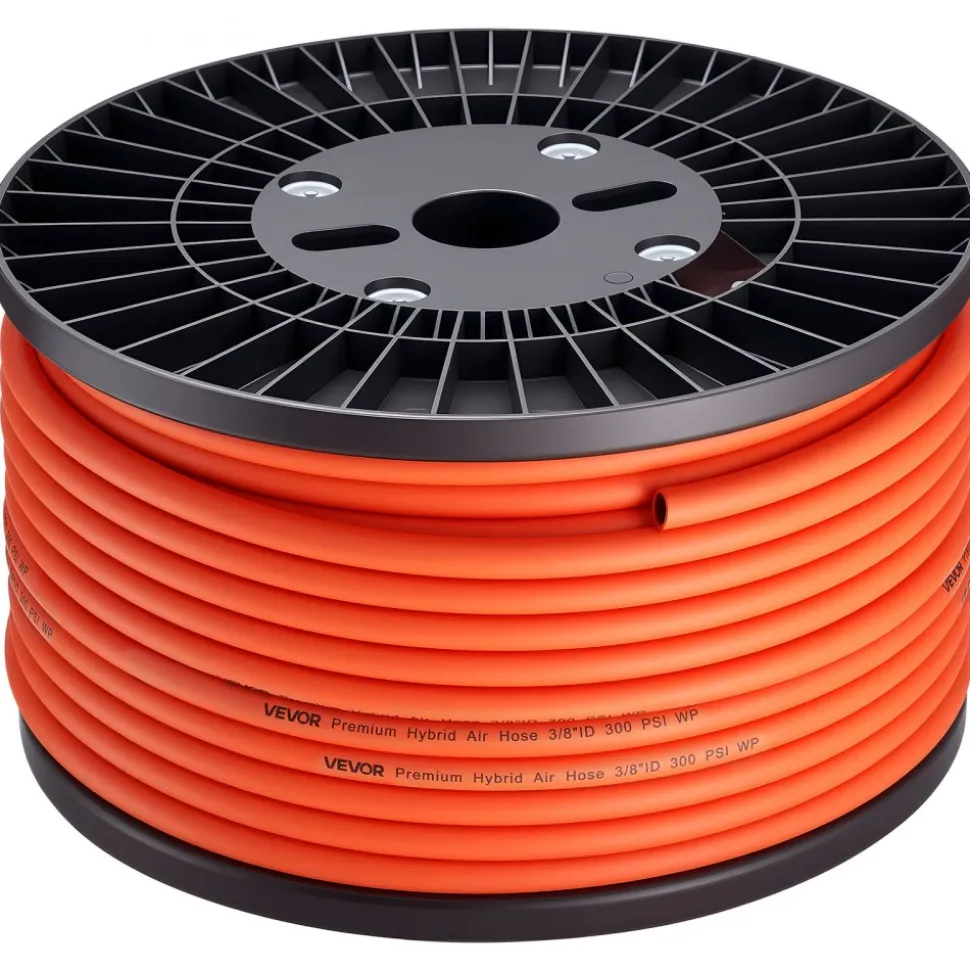 VEVOR Air Hose, 1/4" x 100FT Hybrid Air Compressor Hose, 300 PSI Kink-Resistant Pneumatic Hoses with 1/4-inch Solid MNPT Bras Fittings, Three-Layer Construction, All-Weather Flexibility
