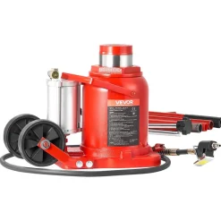 VEVOR Air Hydraulic Bottle Jack, 50 Ton (110231.5 lbs) Capacity, 10.4-16.1 Inch Lifting Range, Pneumatic/Manual Heavy Duty Welded Bottle Jack with Pump for Car, SUV, Pickup, Truck, RV Auto Repair, Red