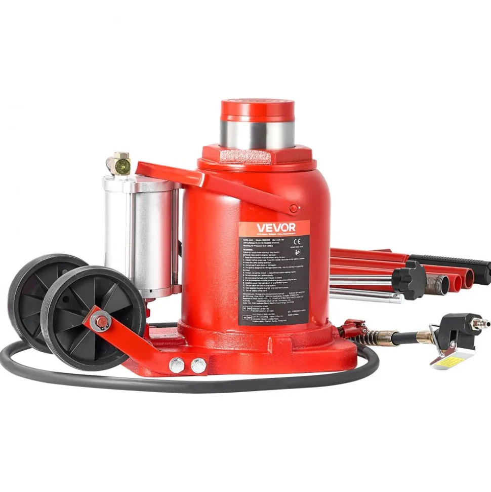 VEVOR Air Hydraulic Bottle Jack, 50 Ton (110231.5 lbs) Capacity, 10.4-16.1 Inch Lifting Range, Pneumatic/Manual Heavy Duty Welded Bottle Jack with Pump for Car, SUV, Pickup, Truck, RV Auto Repair, Red