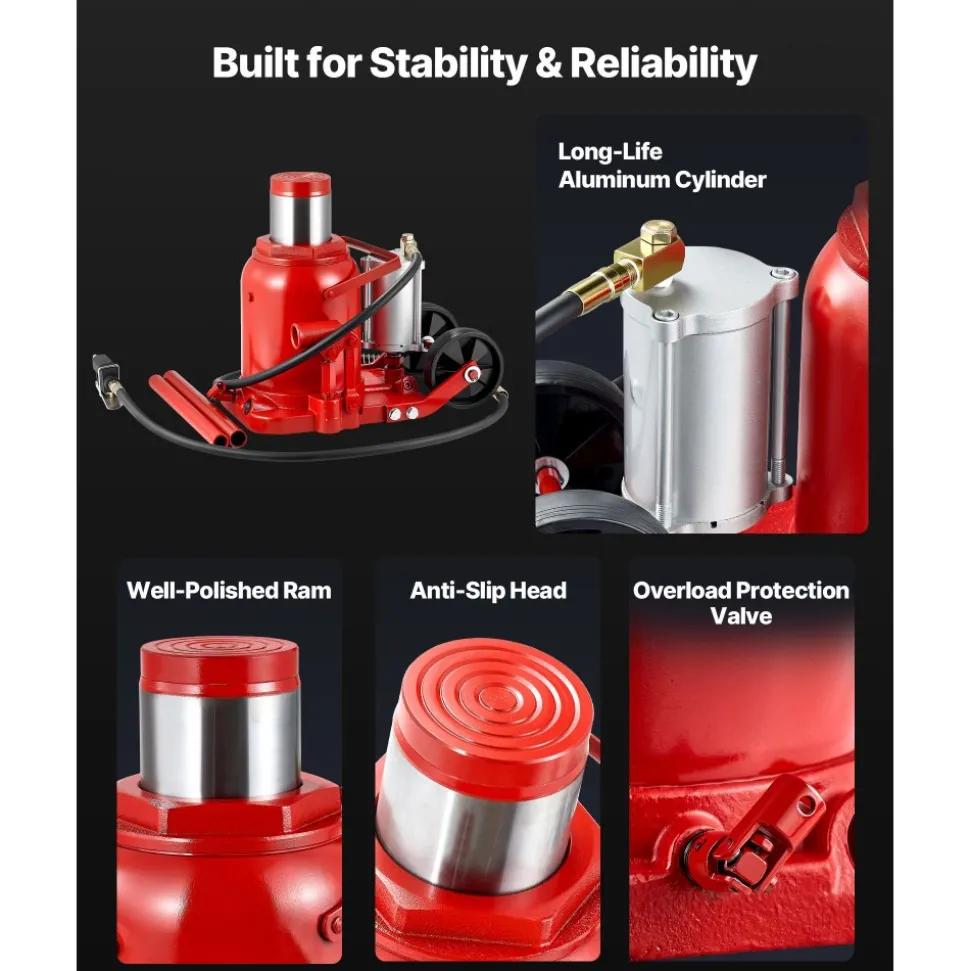 VEVOR Air Hydraulic Bottle Jack, 50 Ton (110231.5 lbs) Capacity, 10.4-16.1 Inch Lifting Range, Pneumatic/Manual Heavy Duty Welded Bottle Jack with Pump for Car, SUV, Pickup, Truck, RV Auto Repair, Red