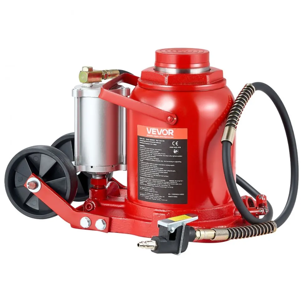 VEVOR Air Hydraulic Bottle Jack, 50 Ton (110231.5 lbs) Capacity, 10.4-16.1 Inch Lifting Range, Pneumatic/Manual Heavy Duty Welded Bottle Jack with Pump for Car, SUV, Pickup, Truck, RV Auto Repair, Red